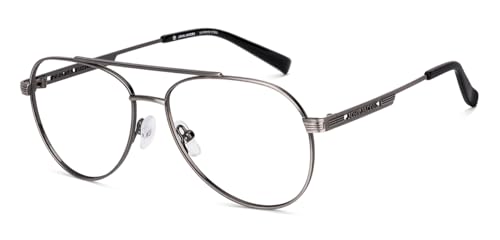 Image of John Jacobs Eyeglass Frames with Dummy Lenses | Gunmetal Full Rim Teardrop Shape | Mavericks Collections | For Men & Women | Medium | JJ E70058 /M