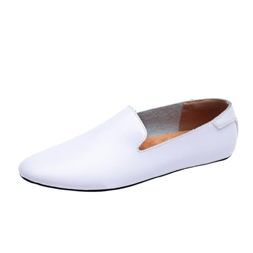 Men's Loafers Pointed Toe Genuine Leather Resistant Flat Heel Anti-Slip Prom Wedding Slip-on