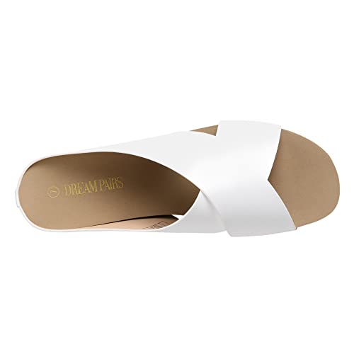 DREAM PAIRS DREAM PAIRS Women's Cork Slide Sandals Slip On Open Toe Cute Platform Cross Flat Sandals For Summer,Size 10,White/Pu,SDSS2218W