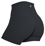 TomTiger Yoga Shorts for Women Tummy Control High Waist Biker Shorts Exercise Workout Butt Lifting Tights Women's Short Pants (Black Marl, L)