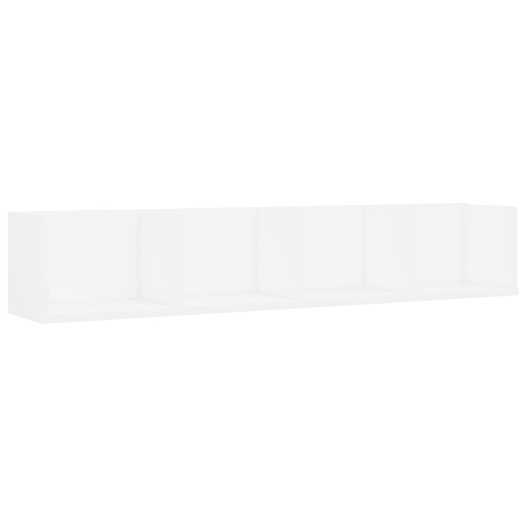 Mensola da parete per CD bianco in legno 100 x 18 x 18 cm con 4 scomparti per CD DVD e accessori, robusta mensola sospesa da parete per soggiorno, ufficio e cucina