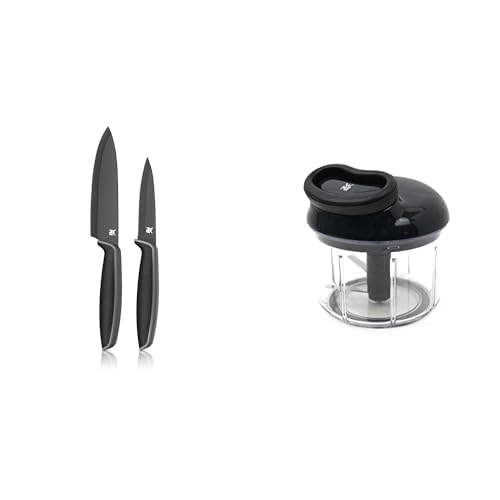WMF Gourmet Gemüseschneider manuell mit Seilzug, 900ml & Touch Messerset 2-teilig, Küchenmesser mit Schutzhülle, Spezialklingenstahl antihaftbeschichtet, scharf, Kochmesser, Gemüsemesser, schwarz