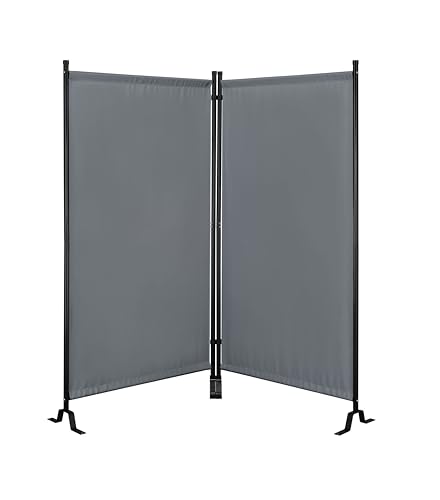 Proman Products - Galaxy 2 Panel Section Privacy Folding Screen Divider, Water Repellent Fabric Room Divider with Black Powder Coated Metal Frame for Indoors or Outdoors (Gray)