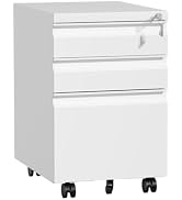 HOMOFFICE 3 Drawer Filing Cabinet, Mobile Metal File Cabinet with Lock for Home Office, Under Des...