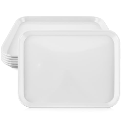 CYEER Lot de 6 Plateaux de Service Blancs 36x28cm, Plateau Rectangulaire en Mélamine, Plateau de Restauration Empilable pour Petit-Déjeuner, Café et Snacks, Plateau Robuste pour Cantine et Maison