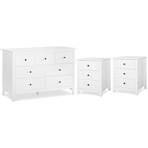 Vikiullf Dresser and Nightstands Sets - 3 Pieces Modern Bedroom Set, White Wooden 7 Drawer Dresser and 3 Drawer Nightstands, Modern Bedroom Furniture Set Cover