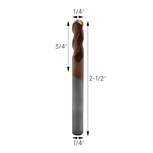 Image of 1 /4in Ball Nose Solid Carbide End Mill for Aluminum,37 Degree Helix,3 Flute,ZRN Coated Bits Tool for Aluminum and Other Non-Ferrous Materials