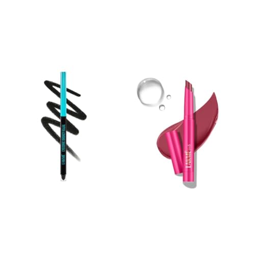 Image of LAKME 9-5 Eyeconic Smokey Kajal, Black 0.35g, for Smokey Eye Perfection, with 2x Darker Pigment, Smudge-Proof and Waterproof, Long-Wear Formula Lakme 9 to 5 Forever Matte Lip Crayon, Pitch Pink 1.1g