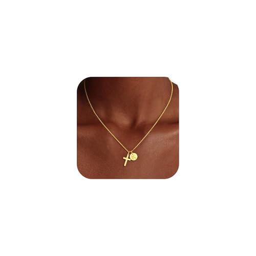 Fezodo Easter Gifts for Kids Girls - 14K Gold Plated Cross Disc Initial Letter Necklace Teen Girls Gift Trendy Stuff Christian Easter Gifts for Kids Jewelry