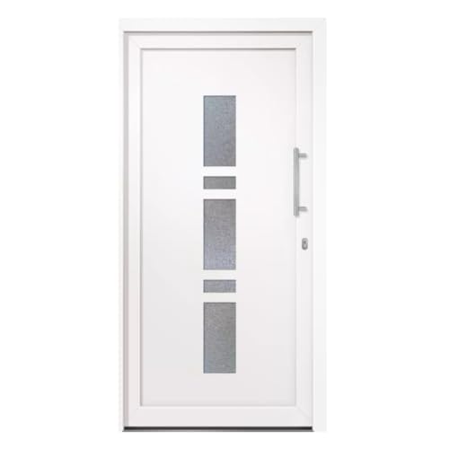 HORI® Eingangstür Kunststoff Komplettset - Chain – Moderne Hauseingangstür mit Stahlverstärkung, Wärmeschutz & 5-fach-Verriegelung I Farbe: Weiß I DIN rechts I Modell: I 2100 x 1000 cm
