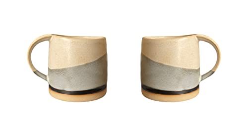 Well Covered & Green Original Day Glazed Ceramic Coffee Mug Set - 2 Vintage Japanese Style Cappucino Coffee Mugs - Stoneware Mug & Matcha Cup Gift Set - 2 x White, 12oz