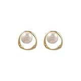 Romlibr Pendientes de perlas circulares doradas para mujer, aretes chapados en oro de perlas sintéticas, joyería de moda para mujer, S, Metal, Sin piedra preciosa