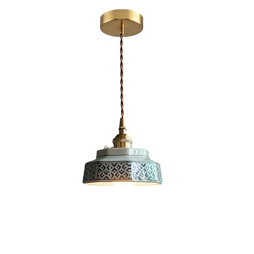 Suspension céramique 14cm en porcelaine bleue et blanche style milieu du siècle pour îlot de cuisine