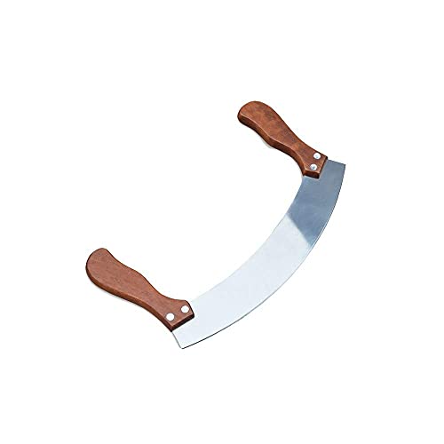 Image of Baskety Mezzaluna Rocking Vegetable Chopper and Mincing Knife, Stainless Steel Blade with Wooden Handles