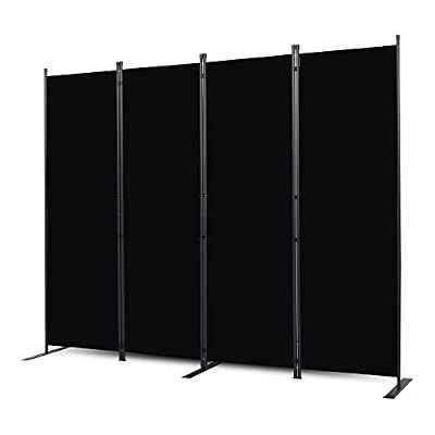 Room Divider, 4 Panel Folding Privacy Screens with Wider Feet, Black