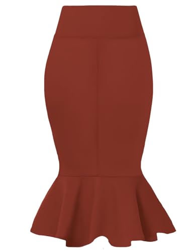 Image of HyBrid & Company Womens Premium Nylon Ponte Stretch Office Fishtail Pencil Skirt High Waist Made in The USA Below Knee