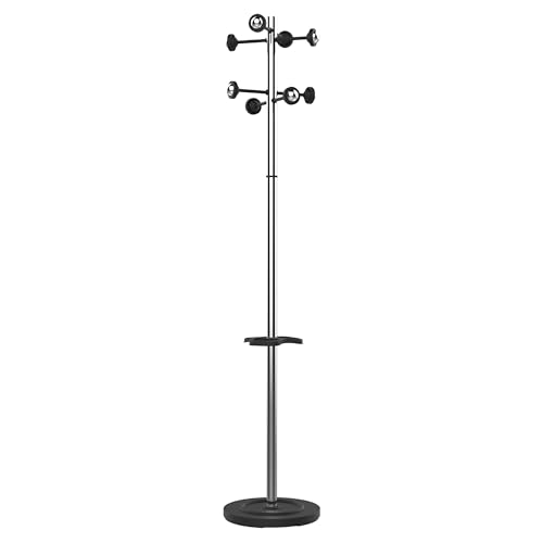 Unilux 100340697 Accueil Portemanteau sur pied à Tête Tournante avec 8 Patères Porte-Parapluies et Egouttoir 175 x 34 cm Chrome
