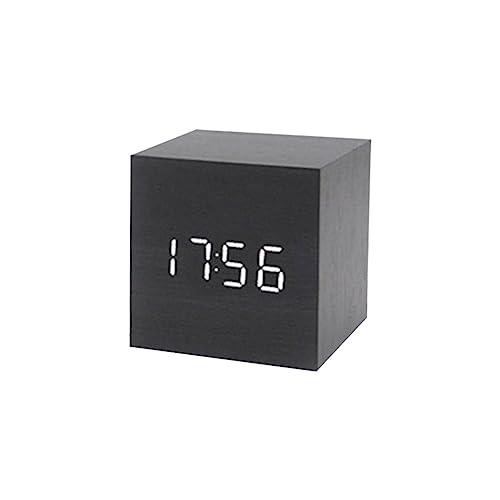 YUGSHNKFC Reloj despertador digital con control de voz, cubo de madera, adornos para festivales, vacaciones, Año Nuevo, fondo de fiesta