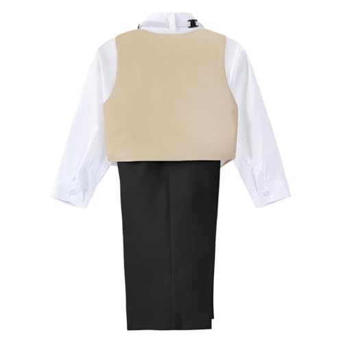 Lito Angels Baby Boys Tuxedo Wedding Suits & Blazers, 5 Pieces Formal Outfit Set with Gold Jacquard Waistcoat, Age 12 Months to 4 Years, Black/White