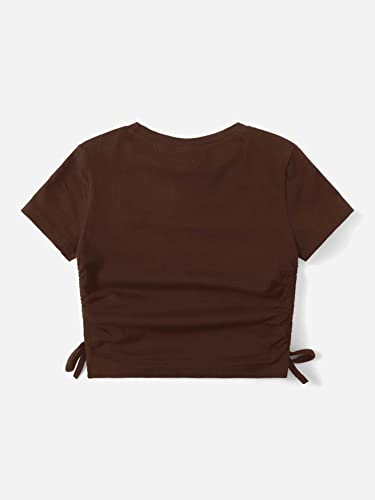 Image of SHENHE Girl's Mushroom Print Short Sleev Crop Tops Ruched Drawstring Tee T Shirts