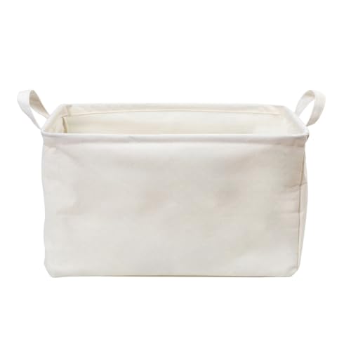 Image of CEMECER Storage Nursery Basket, Large Square Canvas Laundry Hamper With A Waterproof PE Coating, Foldable, for Kids, Boys and Girls, Bathroom and Bedroom Set, Clothes ,Toys Bin(White)