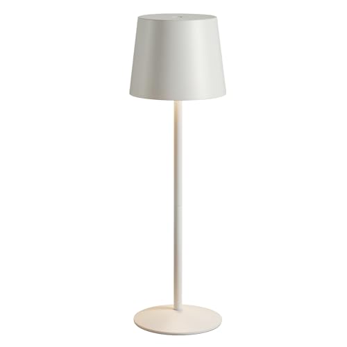 GyroVu Kabellose LED Tischlampe Weiß Höhenverstellbar Touch Lampe Dimmbar Stufenlos Wiederaufladbar Akku Tischleuchte mit USB-C IP44 Wasserdicht Für Camping Esstisch Party Nachttisch
