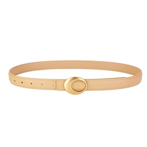 Skinny Belts Women Fashion Gold Oval Buckle Thin Belts Jeans Dress Coat Adjustable Genuine Leather Slim Waist Belt