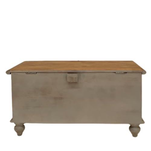 Image of Devin Wooden Trunk Box for Storage | Solid Wood Coffee Table for Living Room | Center Coffee Table with Storage | Front Wooden Carved Sandook Pitara for Home Decor & Bedroom (Grey Distress)