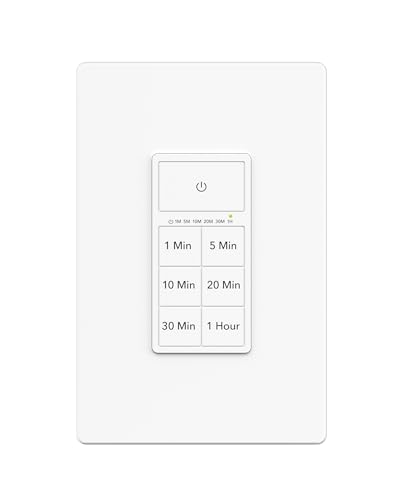 BN-LINK Countdown Timer Switch for Bathroom Fans and Lights, Wall Switch Timer 1-5-10-20-30-60 Min, Neutral Wire Required, Screwless Wall Plate Included, ETL Listed, White