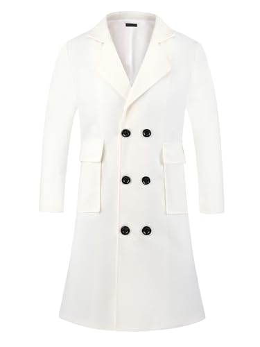 Lars Amadeus Winter Coats for Men's Notched Collar Double Breasted Long Trench Coat