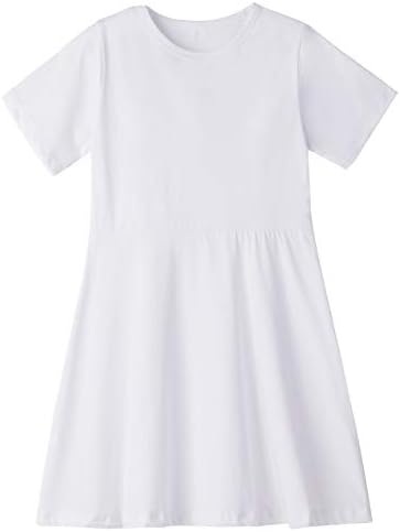 Niyage Toddler Girls Cotton Short Sleeve Dress Loose Casual A-Line Skater Dresses White 90
