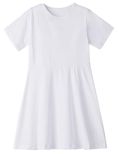 Niyage Toddler Girls Cotton Short Sleeve Dress Loose Casual A-Line Skater Dresses White 90 #TOP27