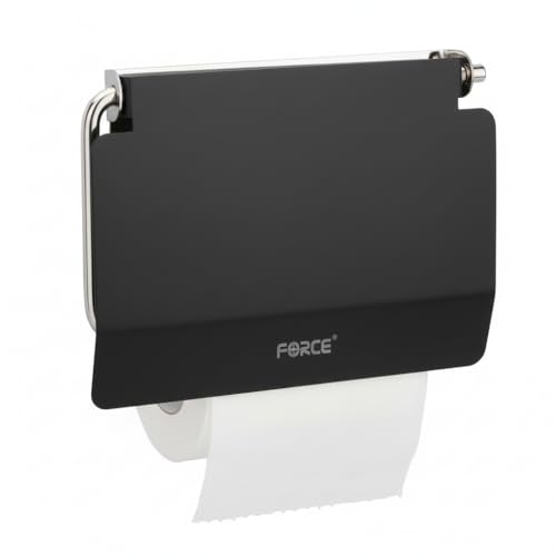 Image of Force Stainless Steel Toilet Paper Roll Holder | Wall-Mounted Bathroom Tissue Holder | Rust-Proof & Corrosion-Resistant | Space-Saving Durable Bathroom & Basin Accessory (Black)