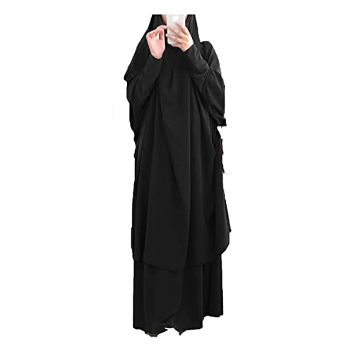 LinKeTop Robe de prière 2 pièces pour femme musulmane, hijab islamique Abaya - Taille unique, Noir , taille unique Cover
