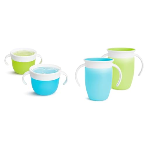 Image of Munchkin® Snack™ Catcher Toddler Snack Cups, 2 Pack, Blue/Green & Miracle® 360 Trainer Sippy Cup with Handles, Spill Proof, 7 Ounce, 2 Pack, Green/Blue