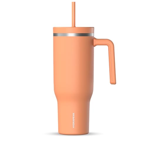 Image of Hydrapeak Voyager 40 Oz Stainless Steel Tumbler with Handle, Insulated Water Bottle With Straw & Lid, Cupholder Friendly Reusable Travel Mug (Apricot Crush)