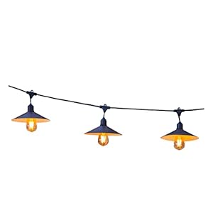 Lichtsnoer voor buiten, met lampenkap van staal, vintage-stijl, 10 gloeidraad, E27, LED, warmwit, VINTY LIGHT 6 m