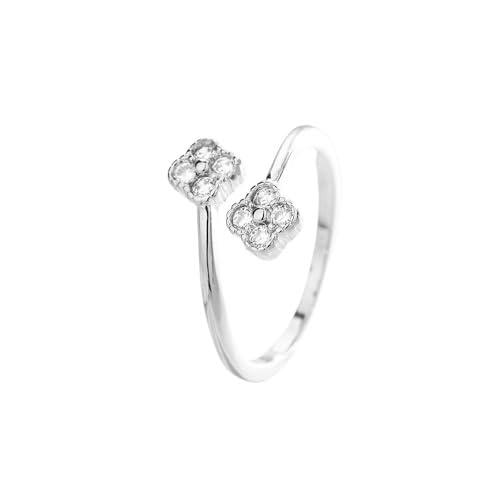 CZ Four Leaf Clover Open Wrap Ring for Women Crystal Good Luck Flower Adjustable Stacking Statement Finger Bands Eternity Promise Rings Dainty Jewelry Gifts Wedding