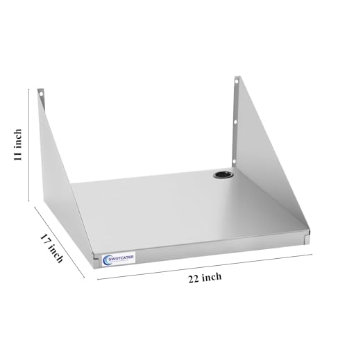 Image of Stainless Steel Microwave Shelf, 17 inchx22 inch 190 lb Heavy Duty Metal Appliance Wall Mount Floating Shelving, Commercial Microwave Rack for Kitchen, Restaurant and Hotel