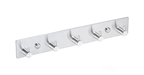QNIIAED Coat Hooks Wall Mounted,Multipurpose Stainless Steel Screw in Door Hook Metal Heavy Duty Coat Rack Row of Hook Hanger Towel Robe Clothes Hat Hook for Bathroom Bedrooms(Brushed Silver 5 Hooks)