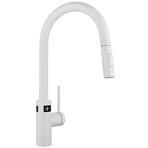 Robinet de cuisine mitigeur noir et blanc avec affichage de température LED