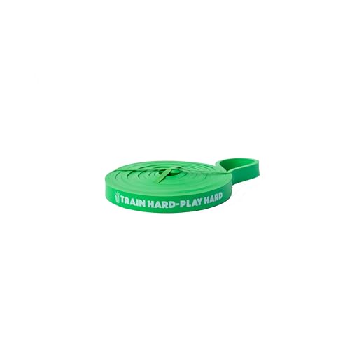Train Hard-Play Hard Goma Elastica Musculacion Banda Elastica+Tabla con 31 Ejercicios y Bolsa para Transportar, Cintas Elasticas Fitness Banda Resistencia (Green/Verde, 10-35 Lbs=15KG (Ligero-Light)
