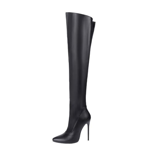 Cuissardes hautes noires sexy talon aiguille 12cm bout pointu fête