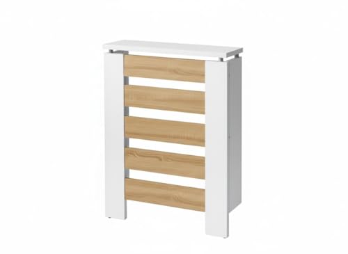 Cubre radiador, Cubierta para radiador, Moderno, Color Blanco/Frente Roble, Listones, Parrilla, Diseño, ingeniería, Cubreradiador Hércules Blanco/Frente Roble, Cubre radiador de 60x84x20 (60x84x20)