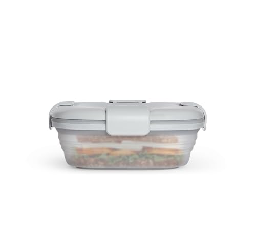 STOJO On The Go Translucent Collapsible Lunch Box - 700ml/24oz - Reusable Travel Bento Boxes - Folding Silicone Storage Container - Nestable & Stackable - Dishwasher & Microwave Safe - Cashmere