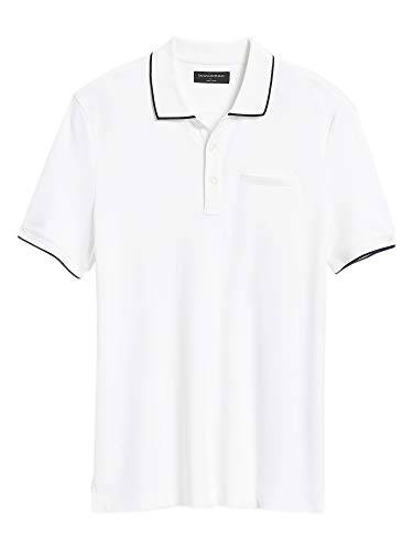 Banana Republic Framed Trim Soft Cotton Two Button Dress Polo Shirt White (XL)