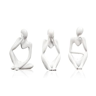 Lot de 3 statues penseurs, sculpture abstraite blanche pour décoration d'intérieur, statue en résine moderne pour salon, bureau, étagère, bibliothèque (blanc)