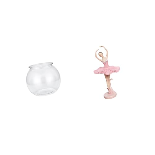 Baoblaze Transparent Small Fish Tank Ornament Vase Table Home Decor with Ballerina Figurine Resin Girl Sculpture Birthday Gift for Office Study Room