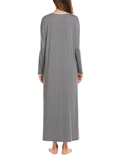 Ekouaer Women's Long Sleeve Nightgown Full Length Sleepwear Long Sleepshirts Henley Sleep Dress S-4XL