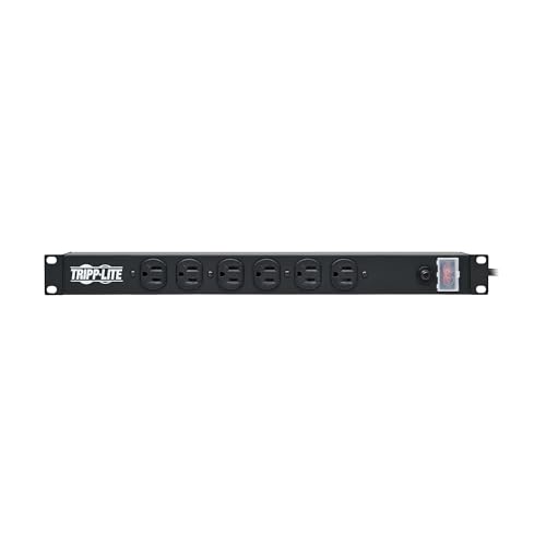 Image of Tripp Lite 12-Outlet Rackmount PDU Power Strip, Network-Grade Front & Rear Facing Outlets, 15A, 120V, 15ft Cord with 5-15P Plug, Horizontal 1U Rack Mount, Lifetime Manufacturer's Warranty (RS-1215)